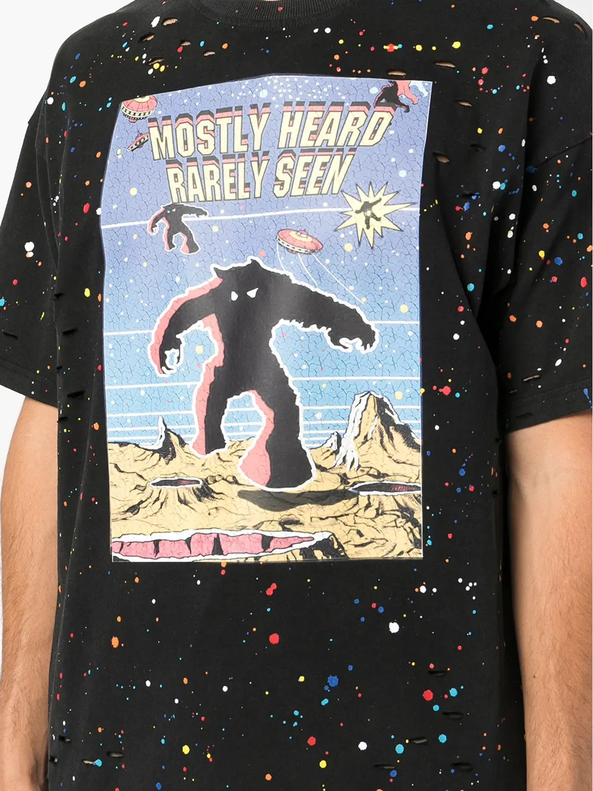 Mostly Heard Rarely Seen グラフィックプリント ペイントTシャツ - 画像5