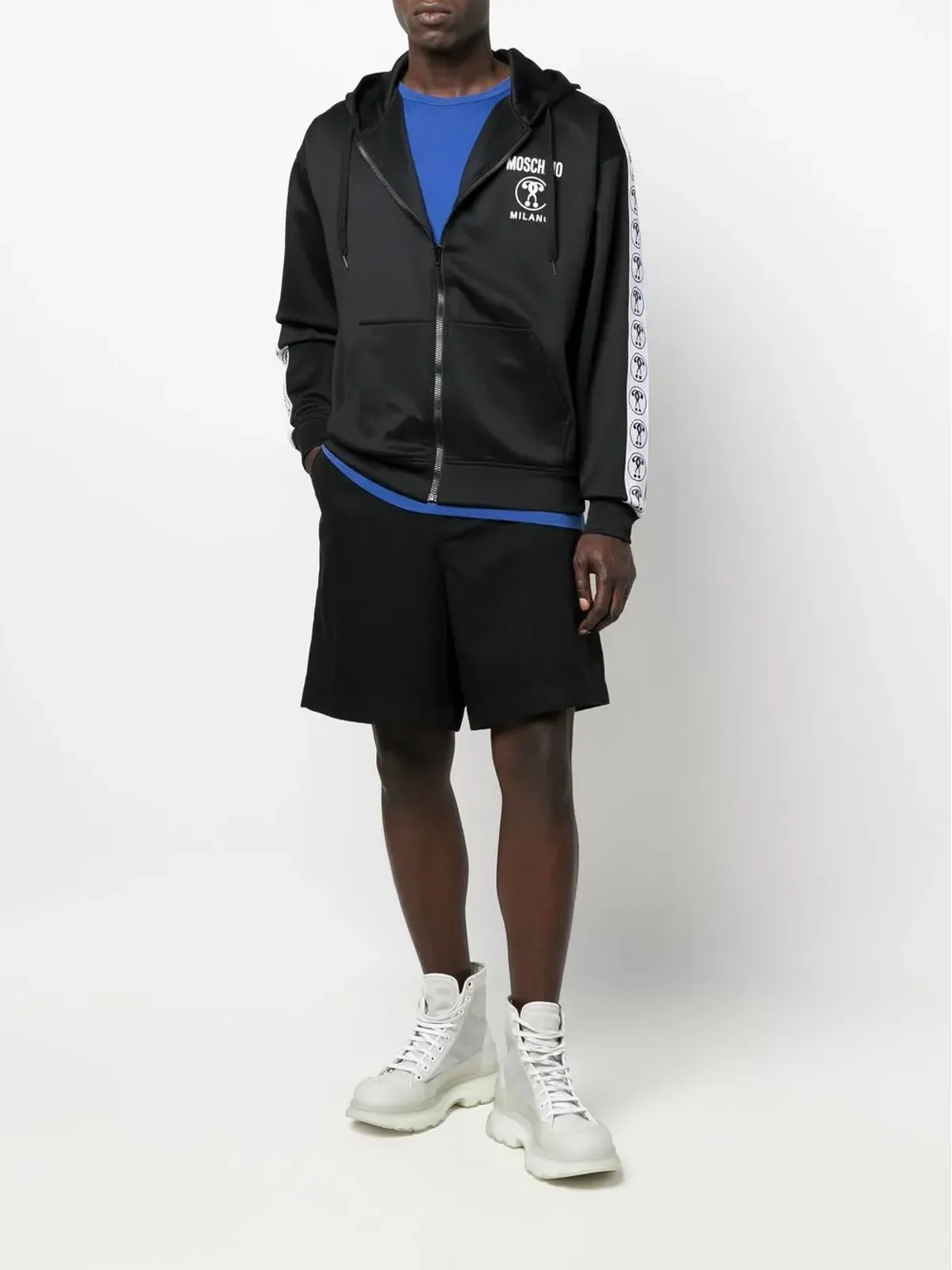 Moschino ロゴプリントジップアップフーディ - ブラック - 画像2