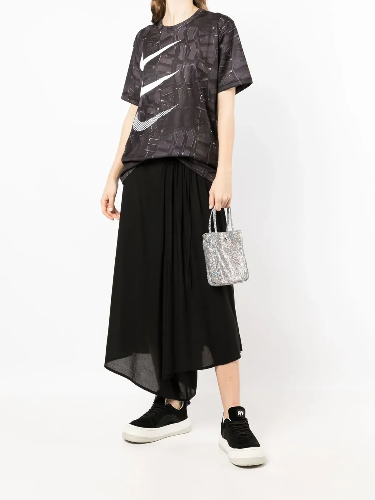 Black Comme Des Garçons スウッシュプリント グラフィックTシャツ - 画像3