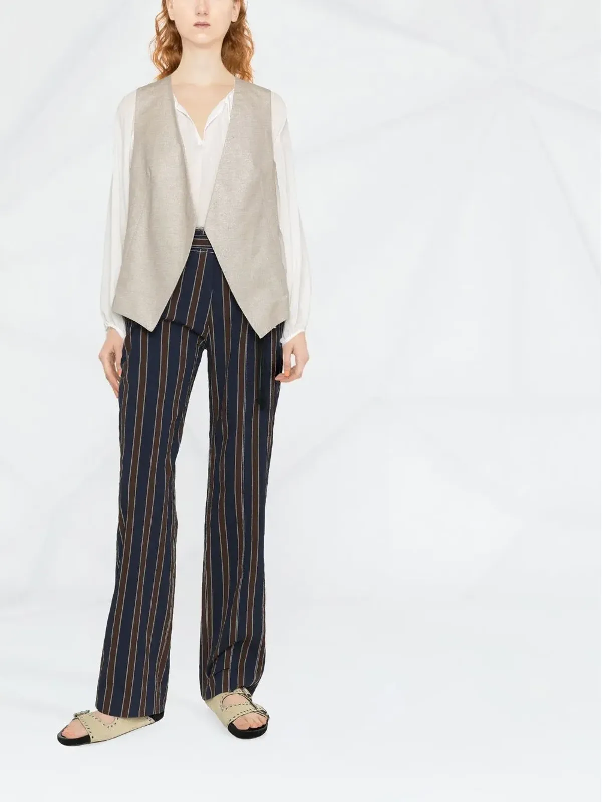 Tory Burch ハイウエストストライプ柄パンツ - 画像2