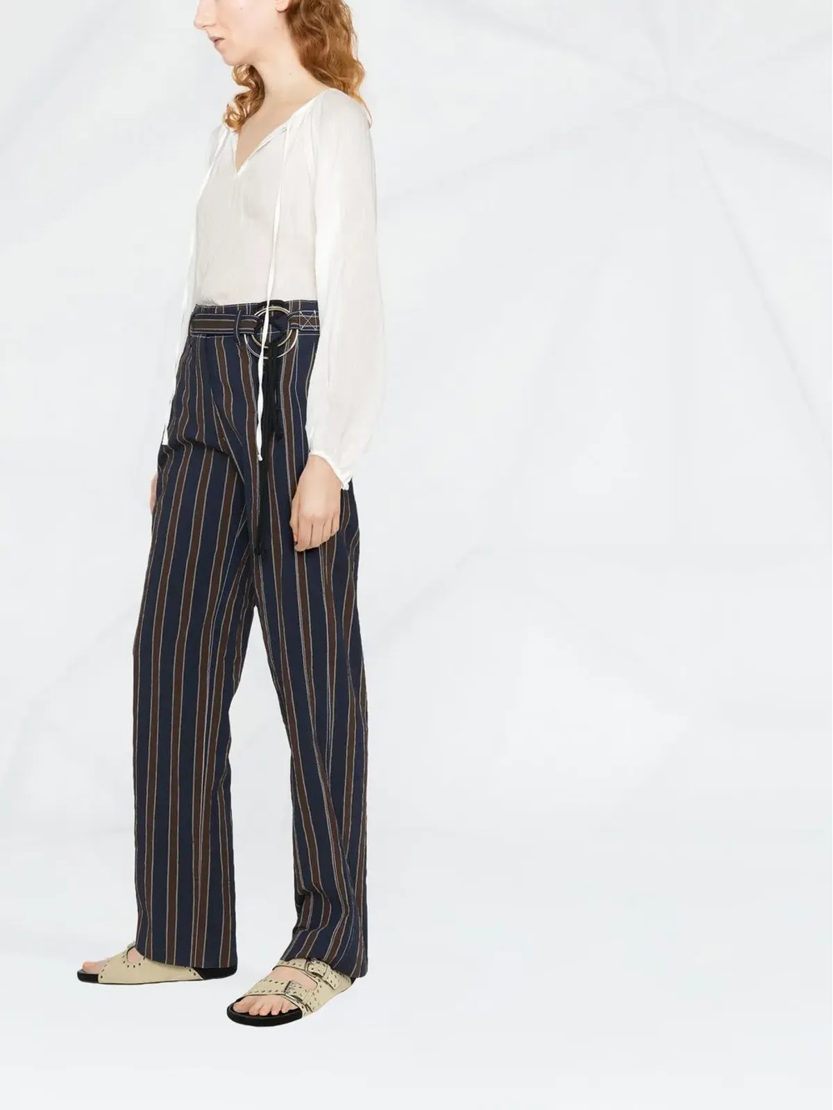 Tory Burch ハイウエストストライプ柄パンツ - 画像4