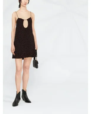 Saint Laurent ポルカドットプリント カットアウトディテール ミニドレス - ブラック - サムネイル2