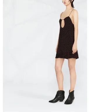 Saint Laurent ポルカドットプリント カットアウトディテール ミニドレス - ブラック - サムネイル3