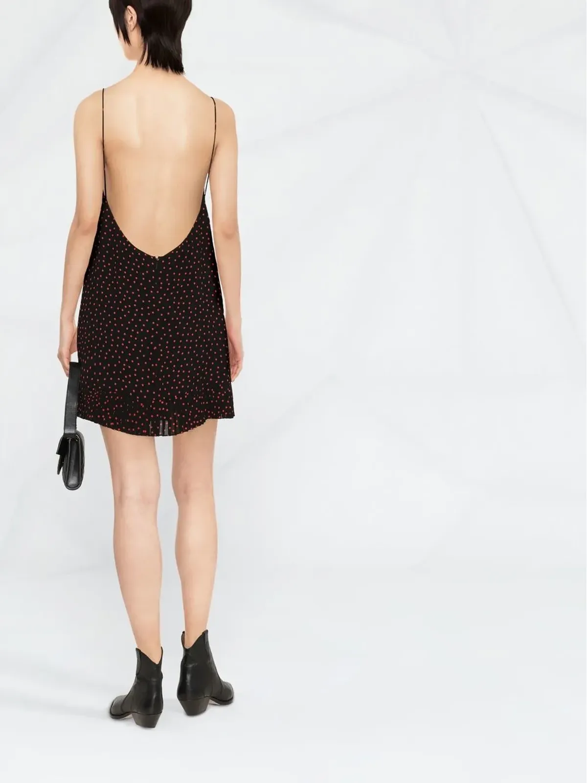 Saint Laurent ポルカドットプリント カットアウトディテール ミニドレス - ブラック - 画像4