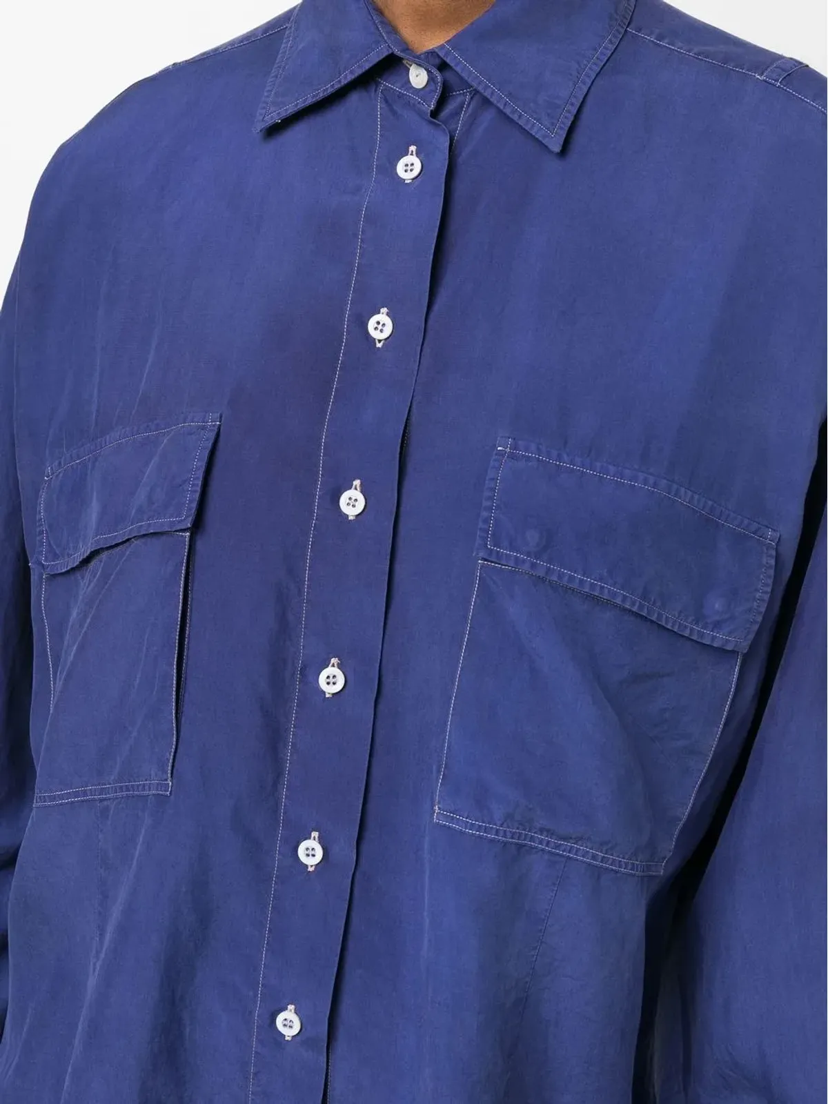 Gucci Pre-Owned 1990s contrast-stitch silk shirt - Blue - 画像5