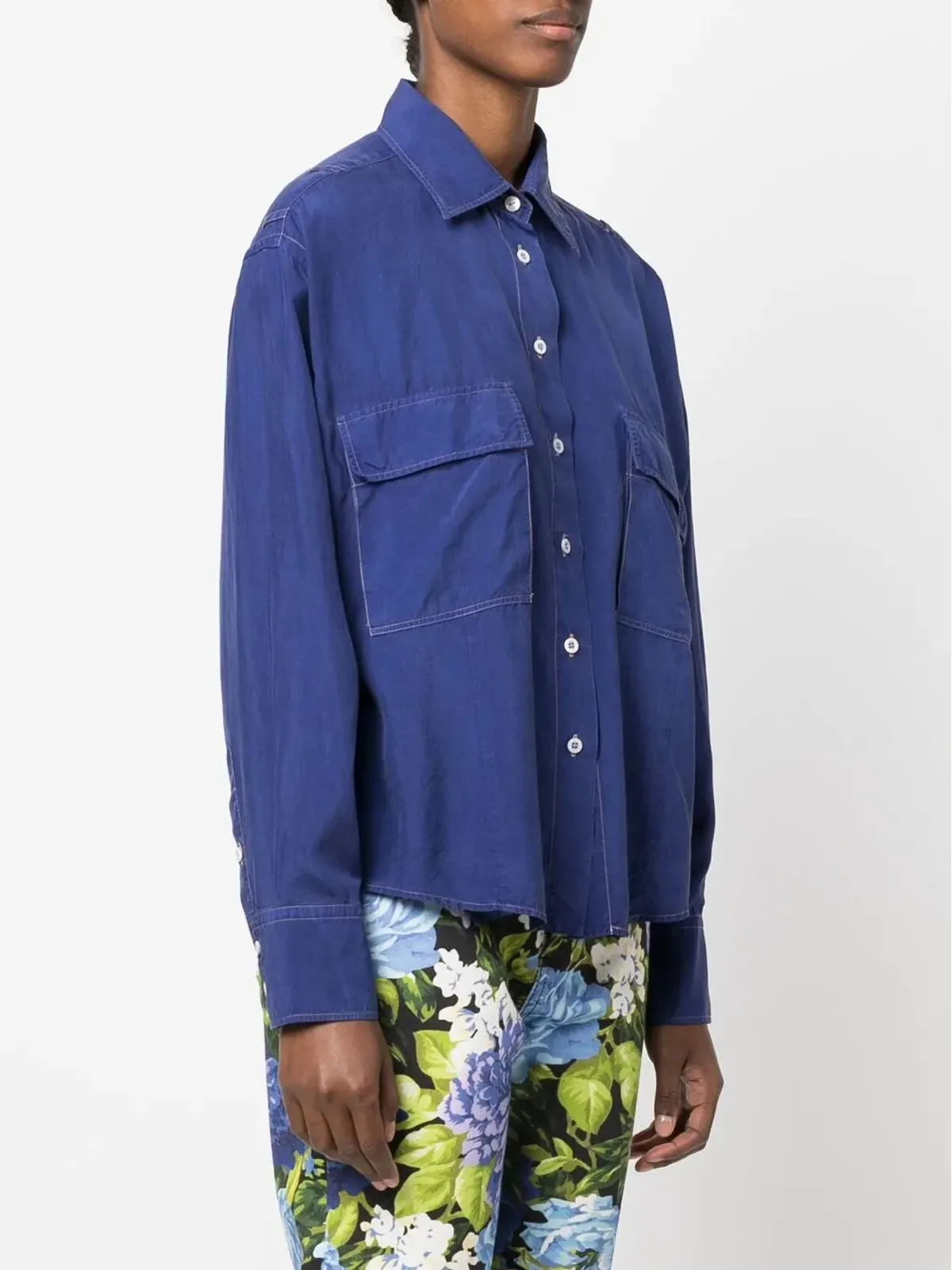 Gucci Pre-Owned 1990s contrast-stitch silk shirt - Blue - 画像3