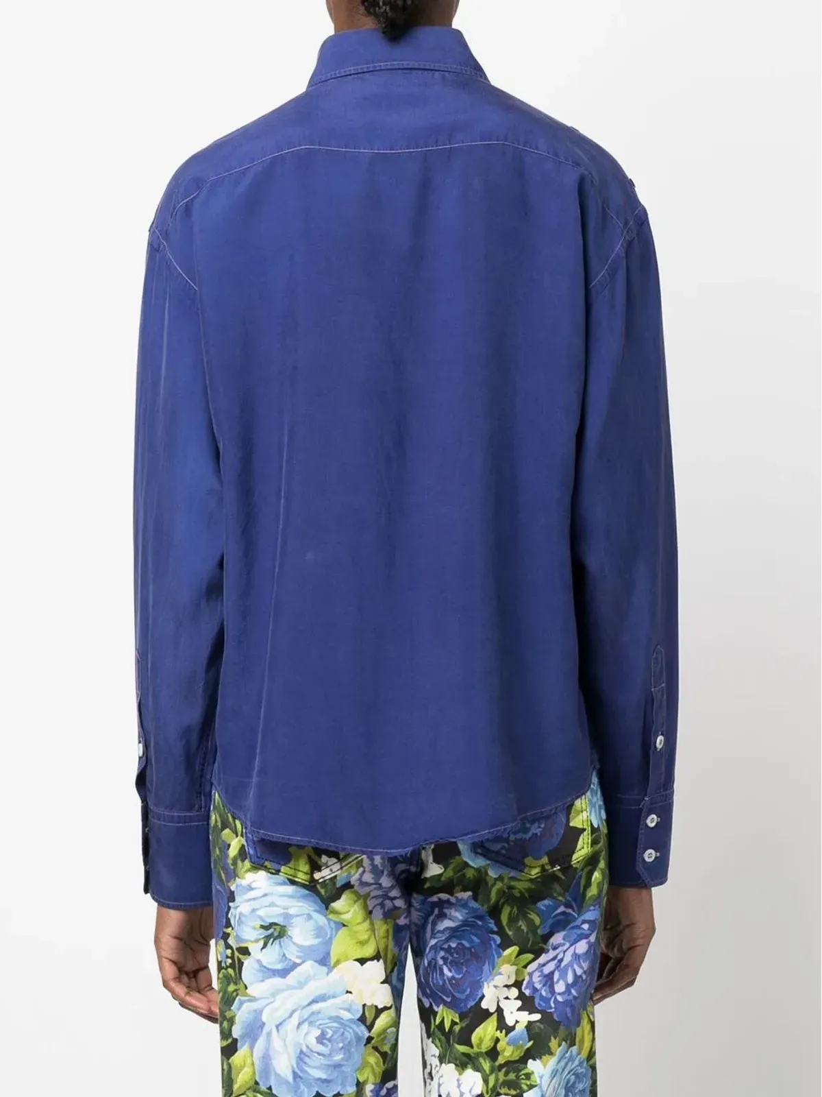 Gucci Pre-Owned 1990s contrast-stitch silk shirt - Blue - 画像4