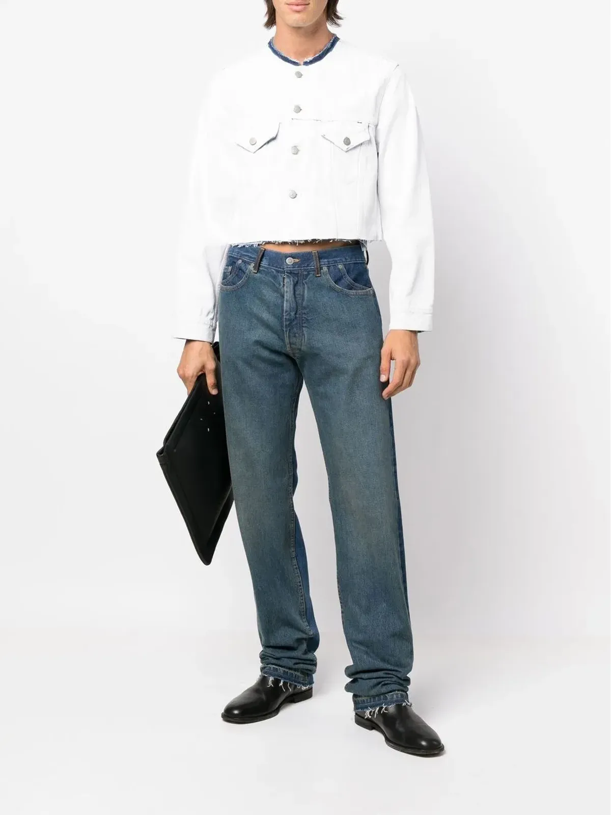 Maison Margiela ノーカラー クロップド デニムジャケット - 画像2