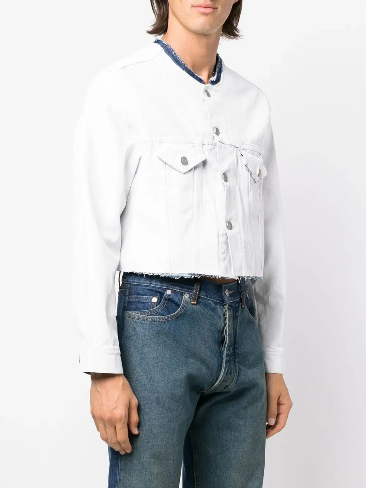 Maison Margiela ノーカラー クロップド デニムジャケット - 画像3