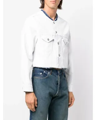 Maison Margiela ノーカラー クロップド デニムジャケット - サムネイル3