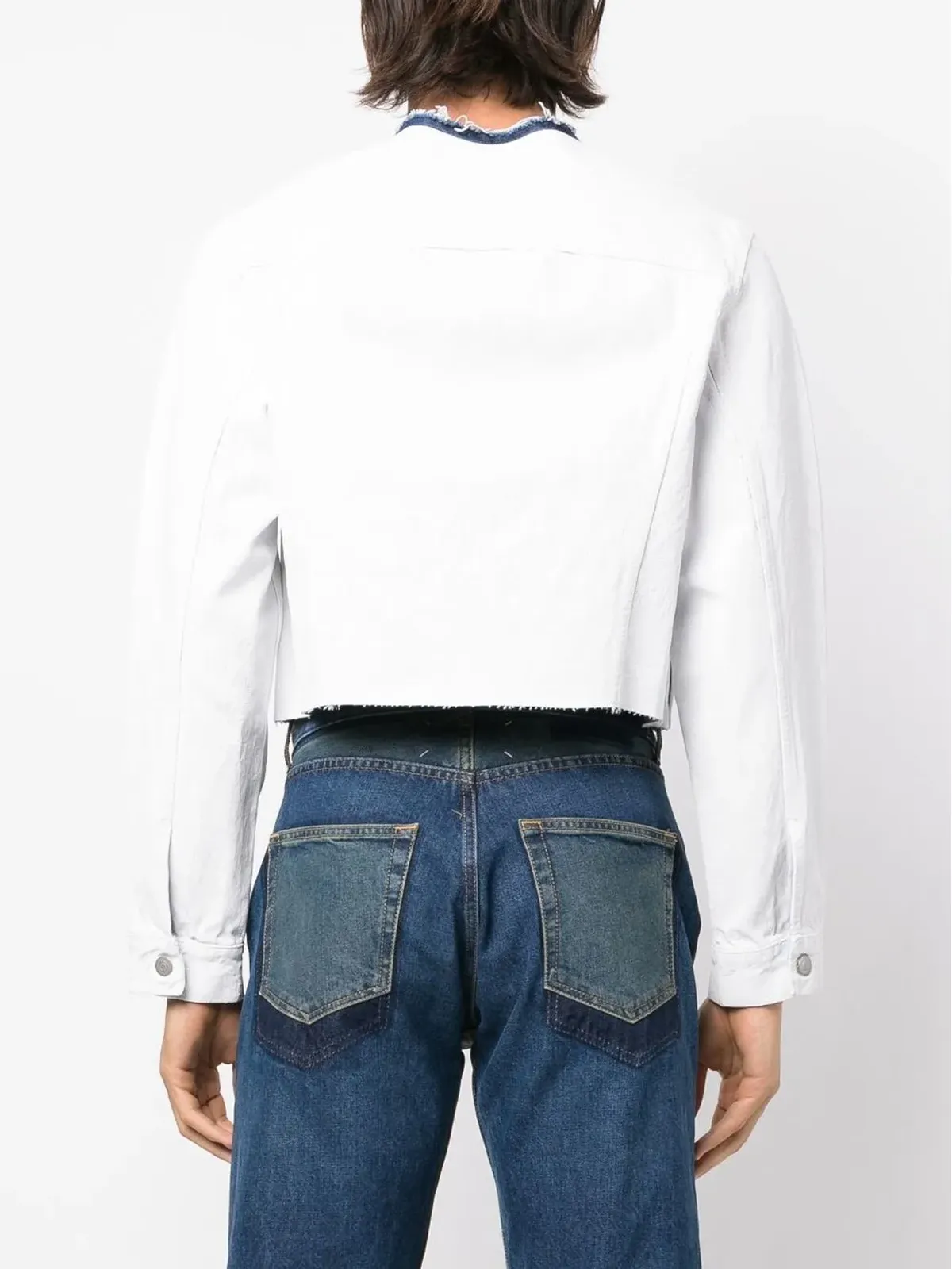 Maison Margiela ノーカラー クロップド デニムジャケット - 画像4