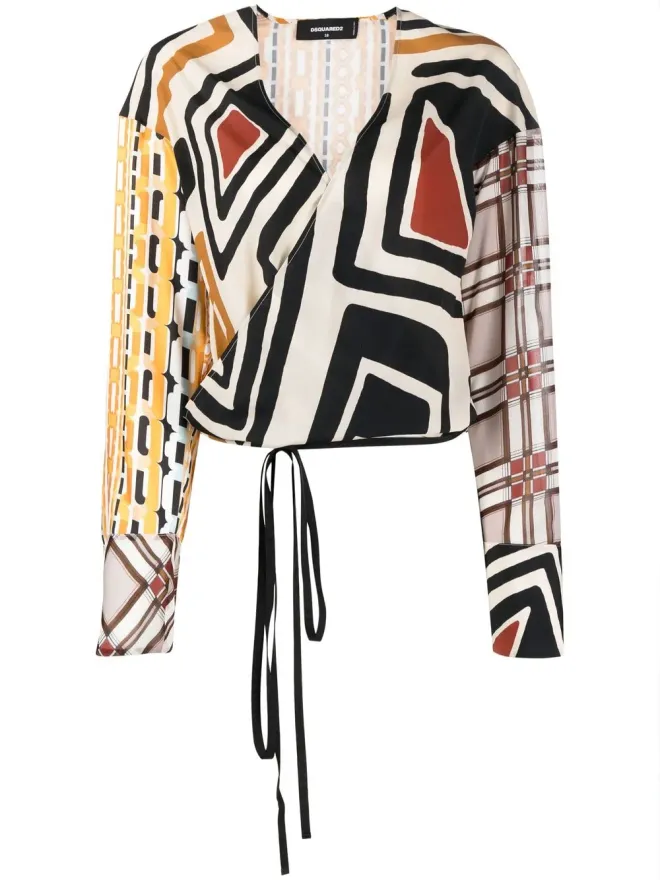 Dsquared2 DSQUARED2 幾何学プリント ラップフロント ブラウスの商品画像