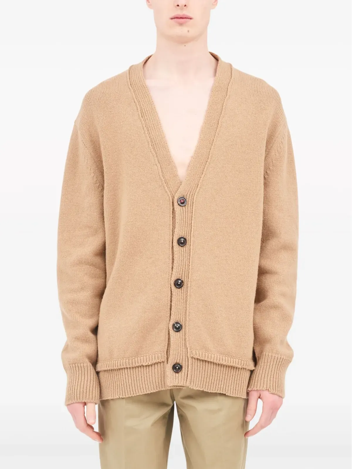 Maison Margiela Vネックエルボーパッチカーディガン - 画像2