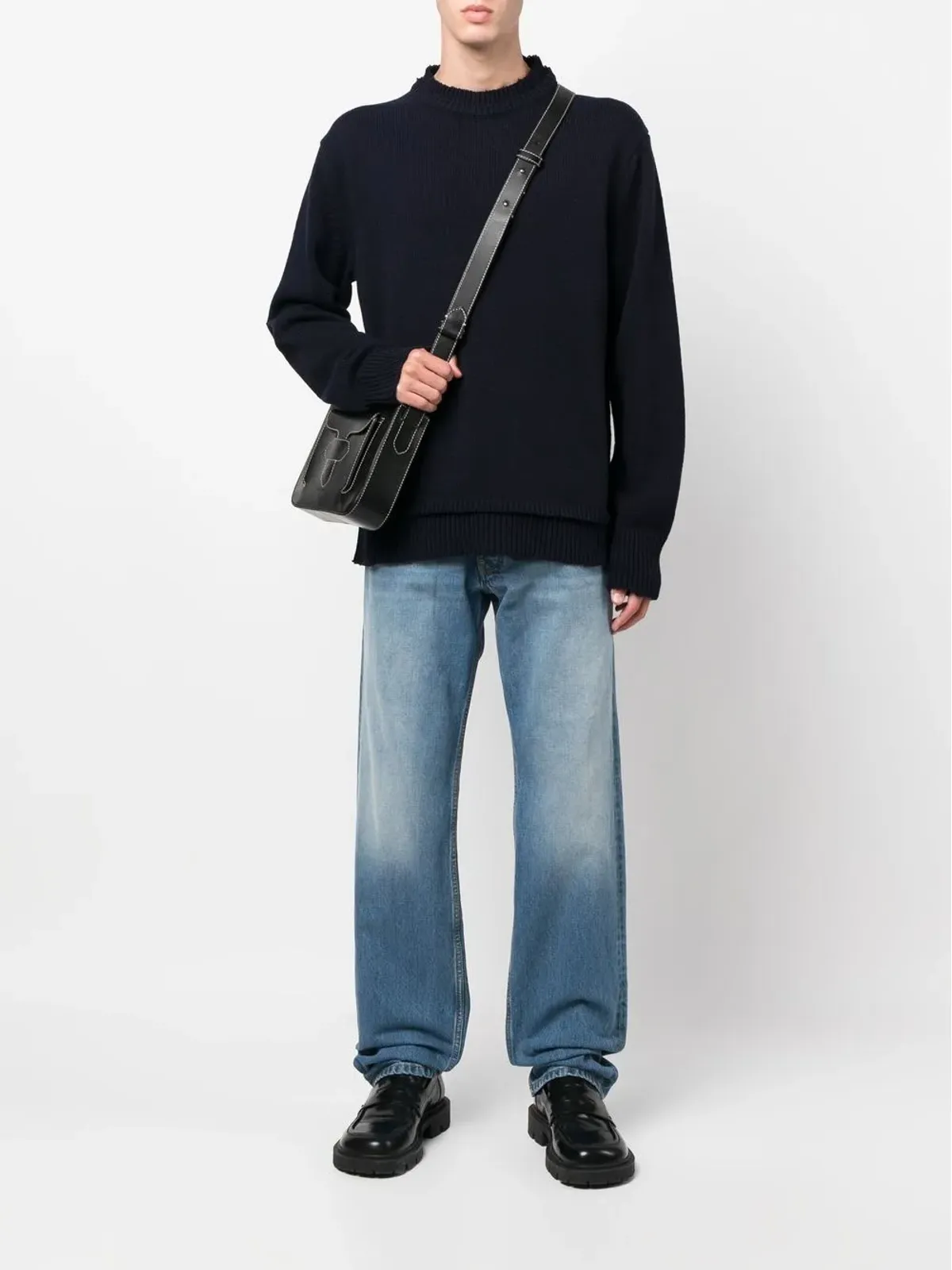 Maison Margiela エルボーパッチ付きニットジャンパー ブルー - 画像2