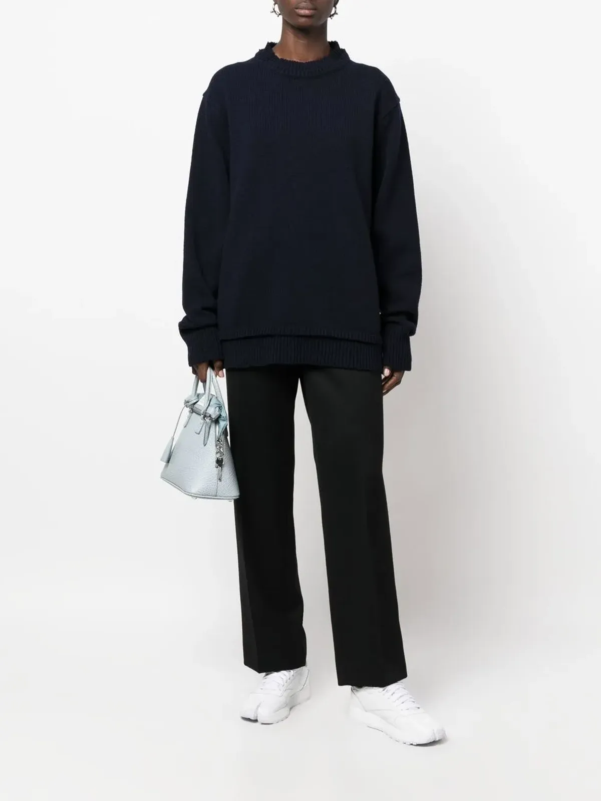 Maison Margiela エルボーパッチ付きニットジャンパー ブルー - 画像3