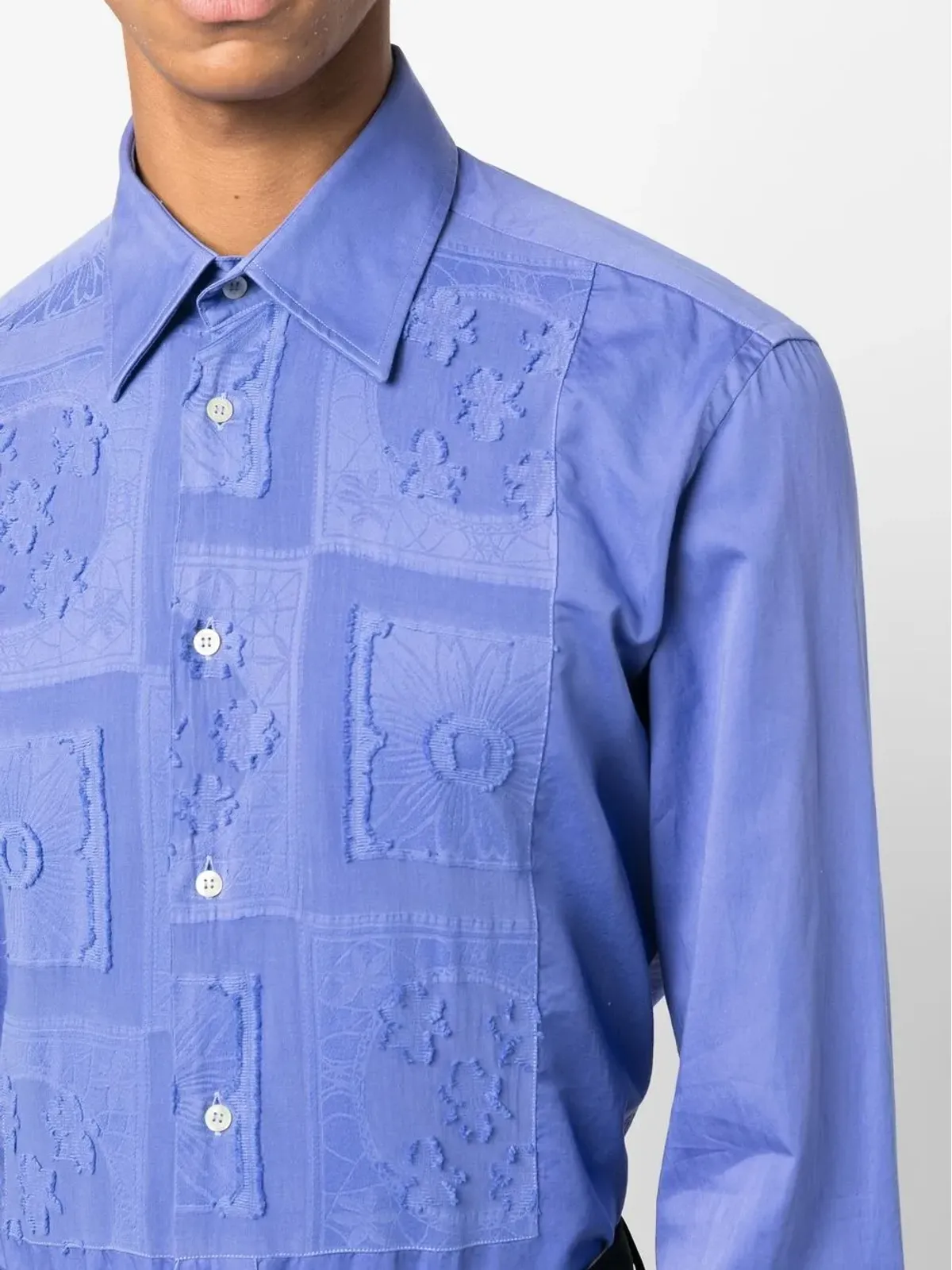 Gianfranco Ferré ビンテージ 2000年代 刺繍パッチ シャツ ブルー - 画像5