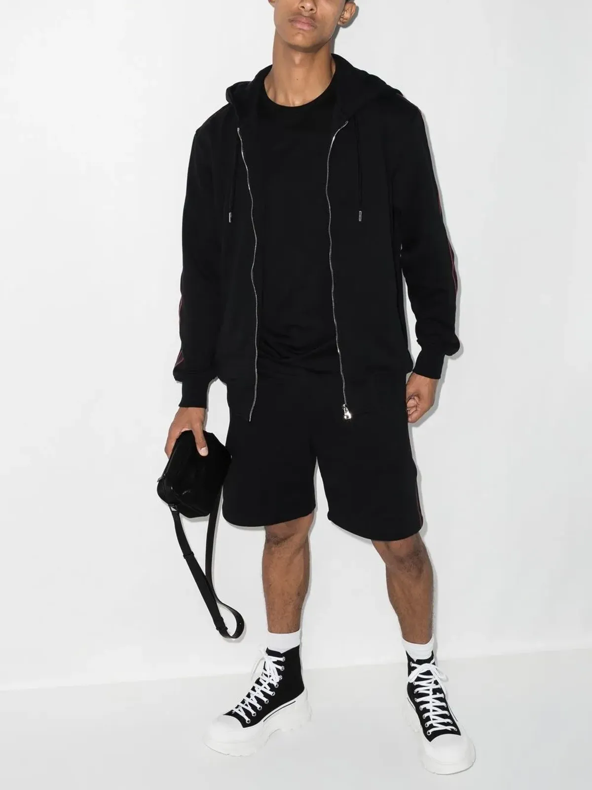 Alexander McQueen ロゴテープ ジップアップフーディ - ブラック - 画像5