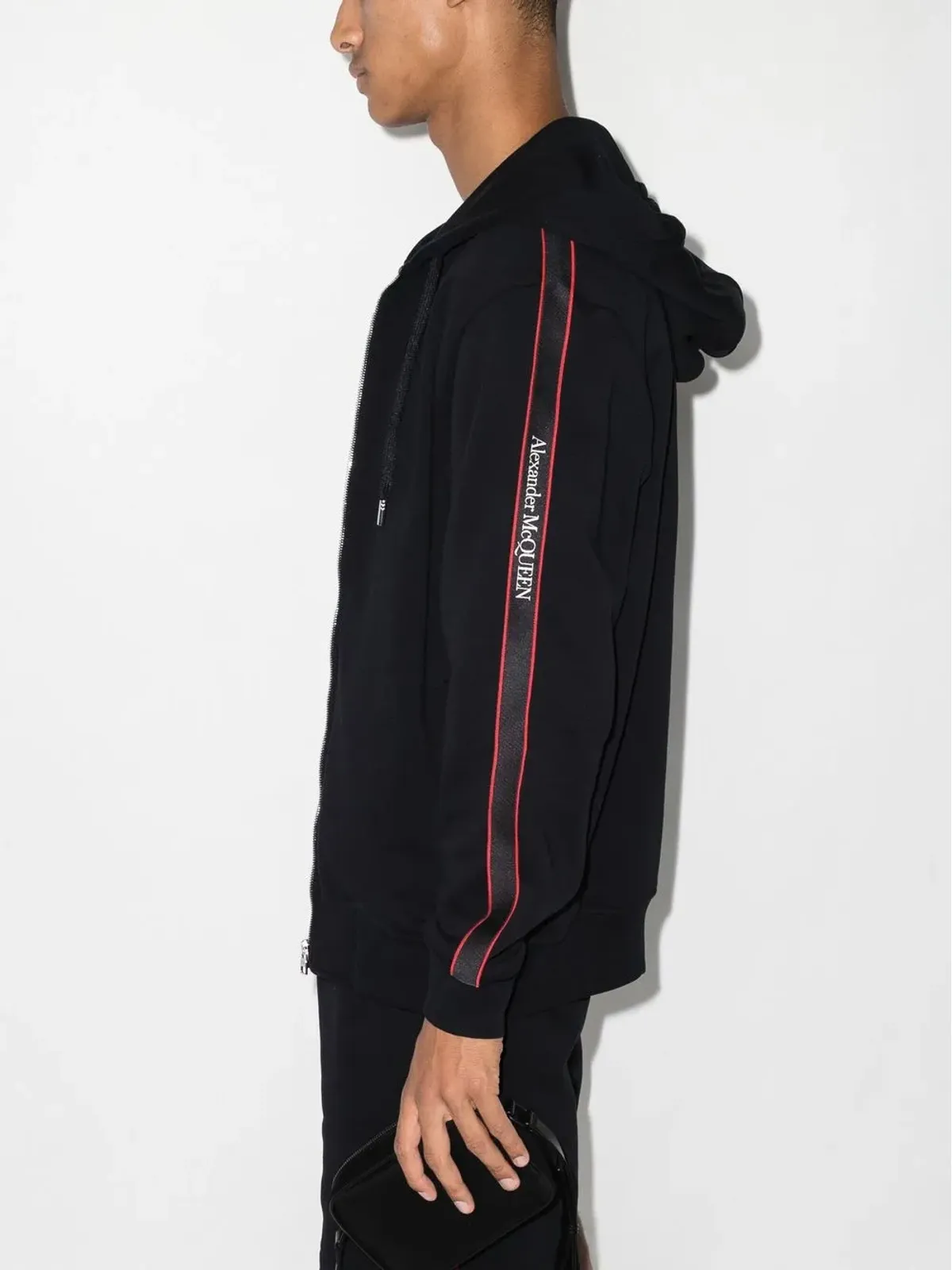 Alexander McQueen ロゴテープ ジップアップフーディ - ブラック - 画像4