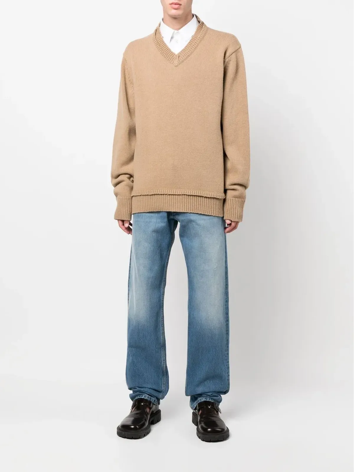 Maison Margiela Vネック エルボーパッチ ジャンパー - 画像2