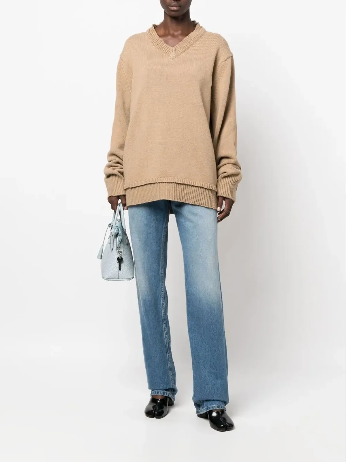 Maison Margiela Vネック エルボーパッチ ジャンパー - 画像3