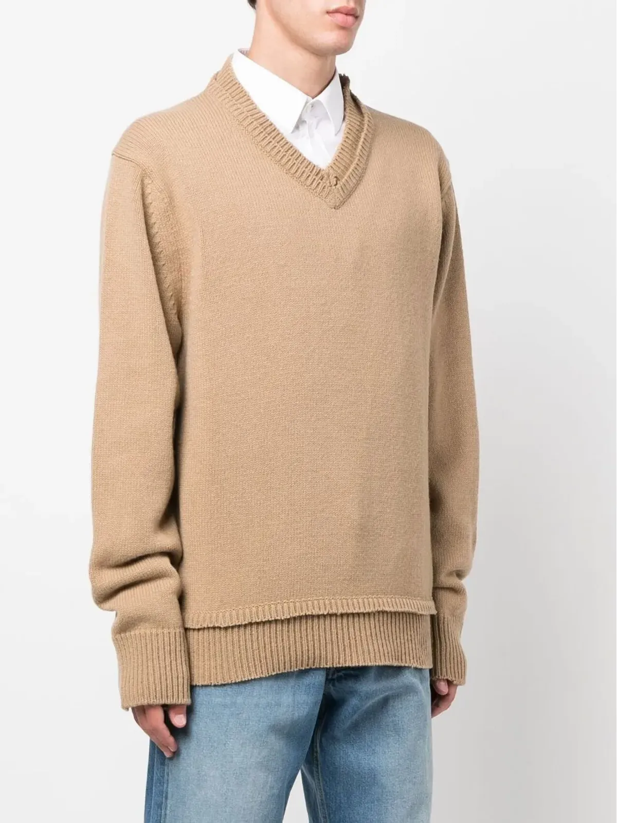 Maison Margiela Vネック エルボーパッチ ジャンパー - 画像4