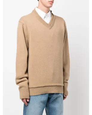 Maison Margiela Vネック エルボーパッチ ジャンパー - サムネイル4
