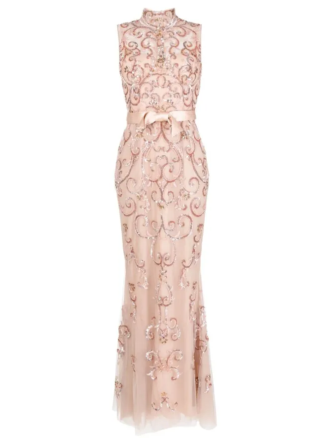 Zuhair Murad Zuhair Murad ハイネック装飾ガウン（ピンク）の商品画像