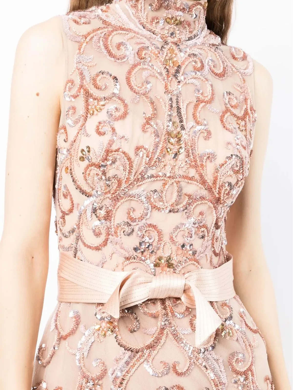Zuhair Murad ハイネック装飾ガウン（ピンク） - 画像5