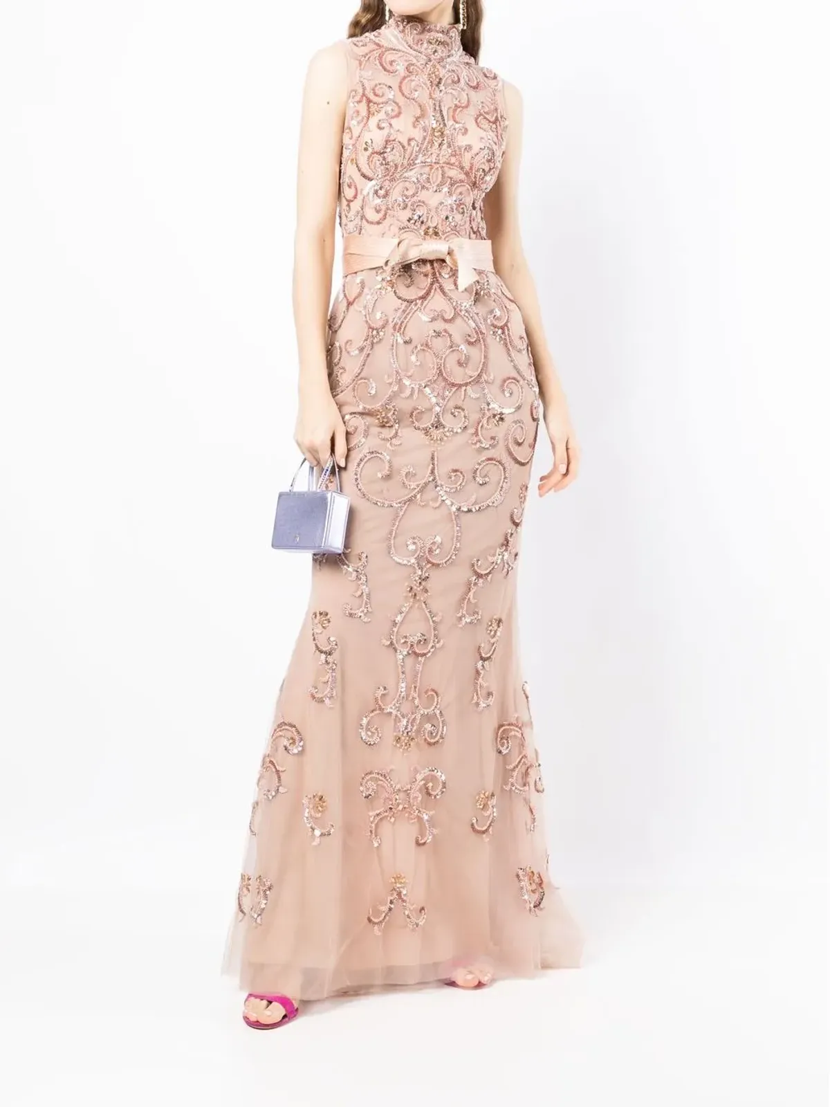 Zuhair Murad ハイネック装飾ガウン（ピンク） - 画像2