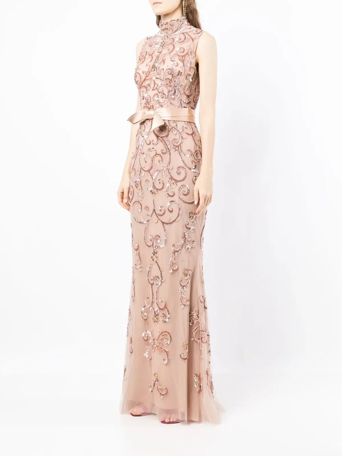 Zuhair Murad ハイネック装飾ガウン（ピンク） - 画像3