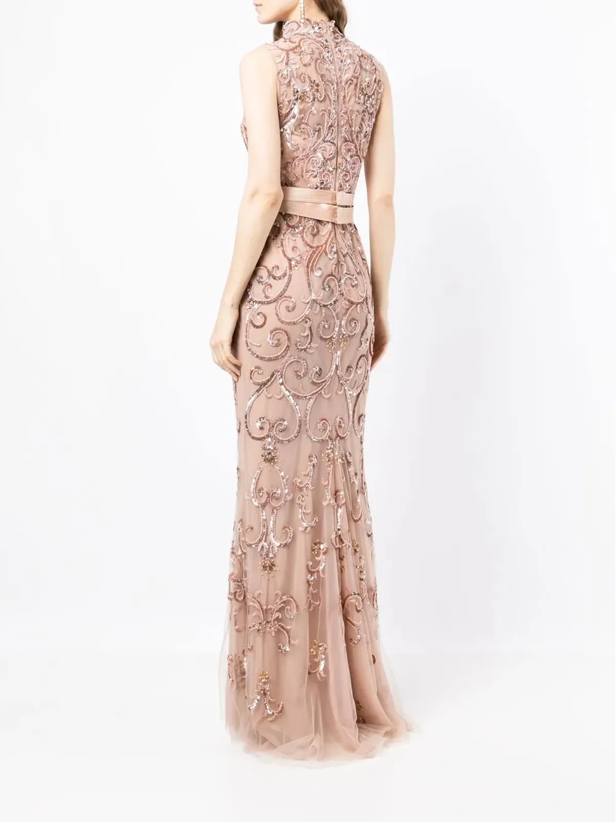Zuhair Murad ハイネック装飾ガウン（ピンク） - 画像4