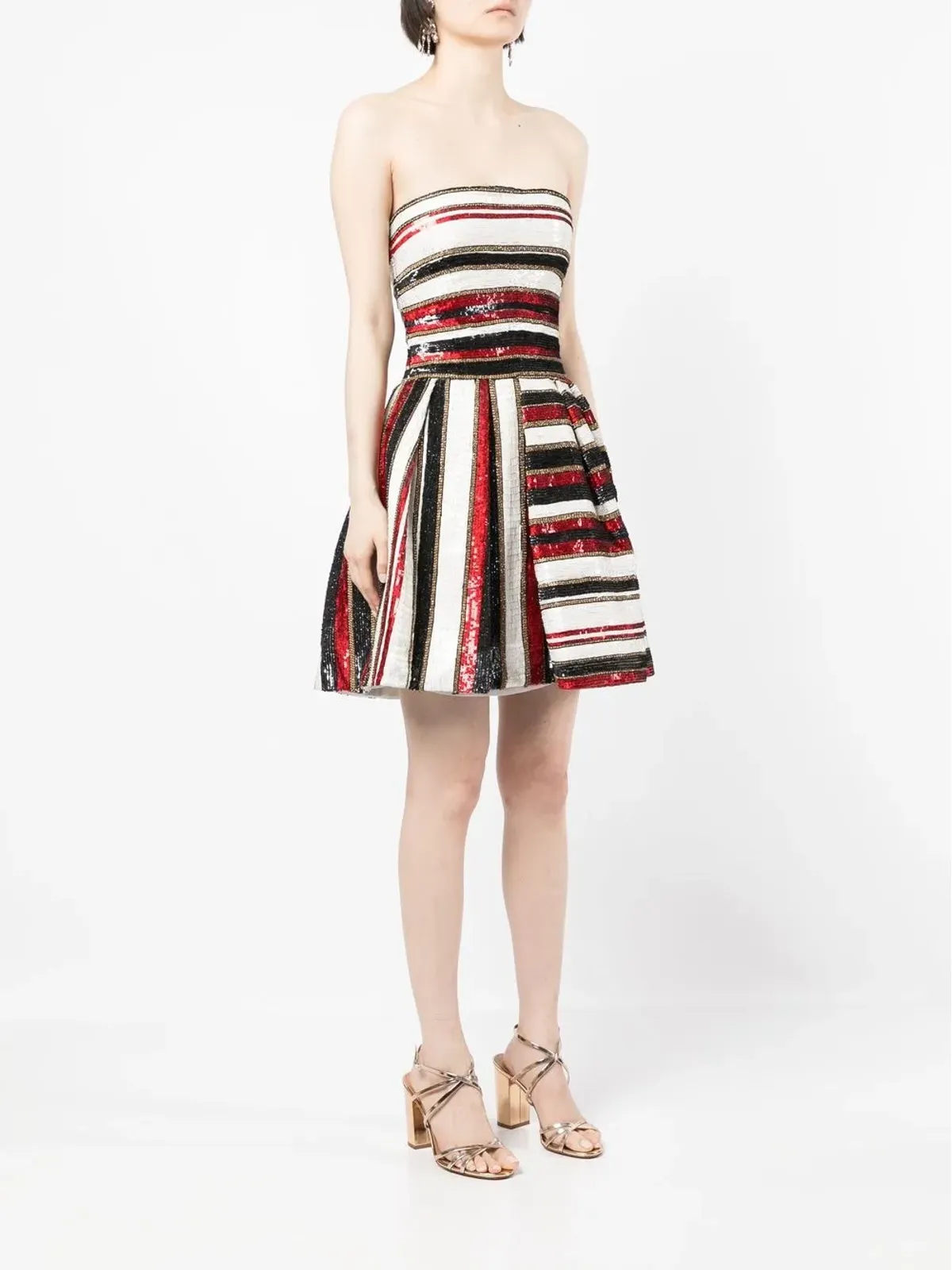 Zuhair Murad スパンコール付きストライプ柄ミニドレス - レッド - 画像3