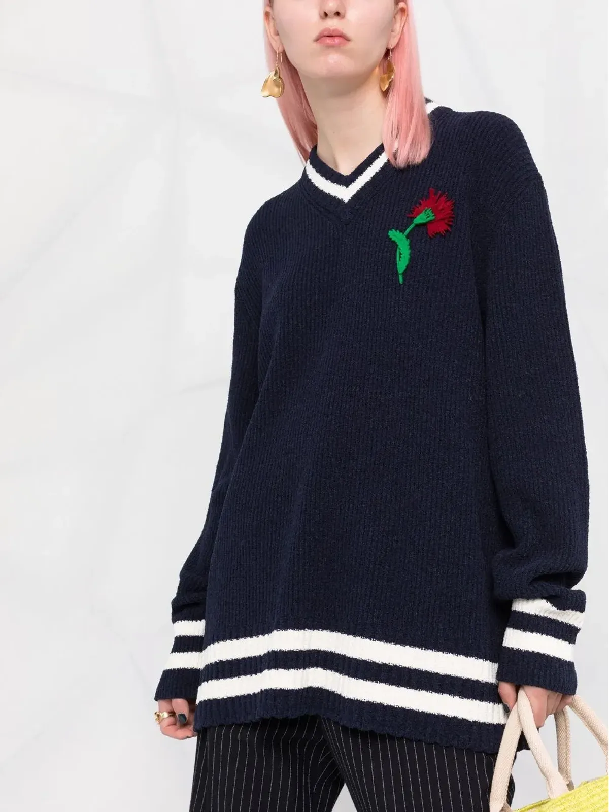 Maison Margiela 花柄刺繍 Vネック ジャンパー - 画像3