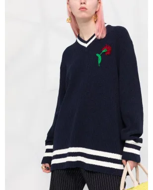 Maison Margiela 花柄刺繍 Vネック ジャンパー - サムネイル3