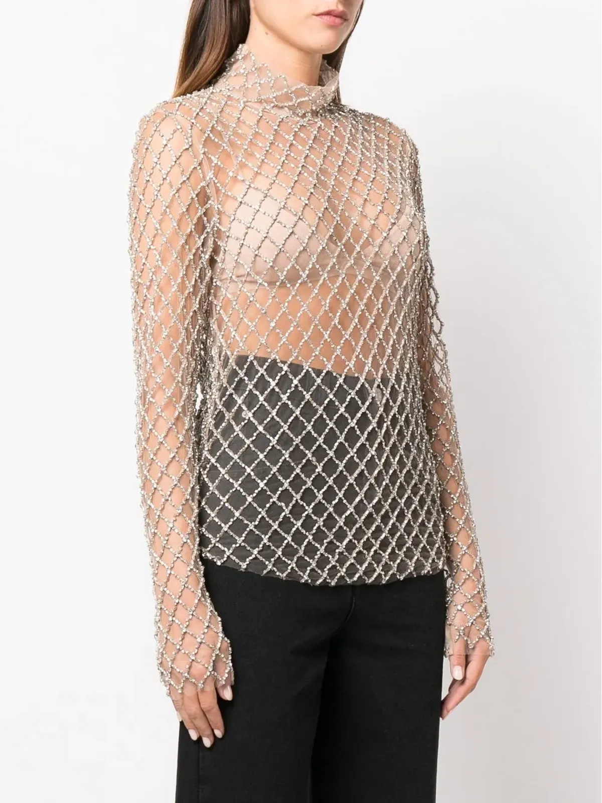 ISABEL MARANT シアークリスタル装飾メッシュトップ - 画像3
