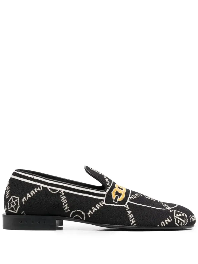 Marni Marni オールオーバー ロゴジャカード ローファー - ブラックの商品画像