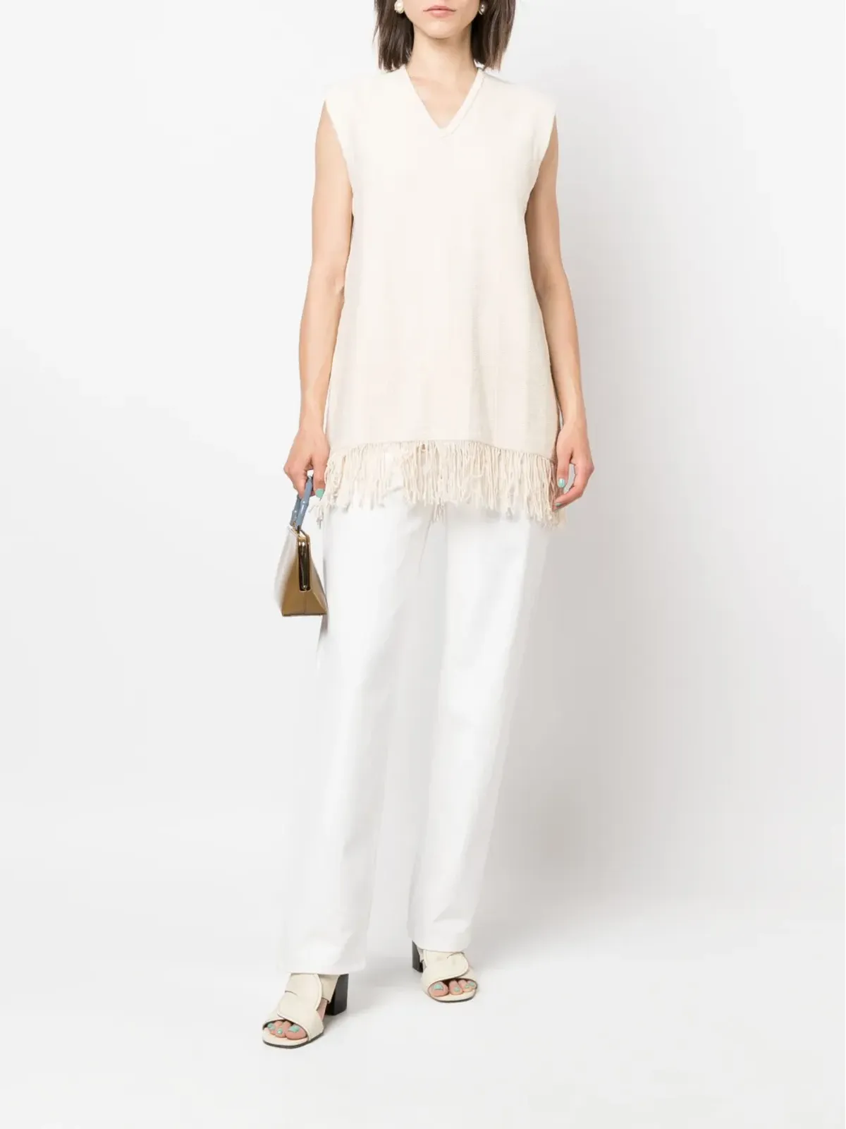 Jil Sander フリンジ付きVネックベストトップ - 画像2