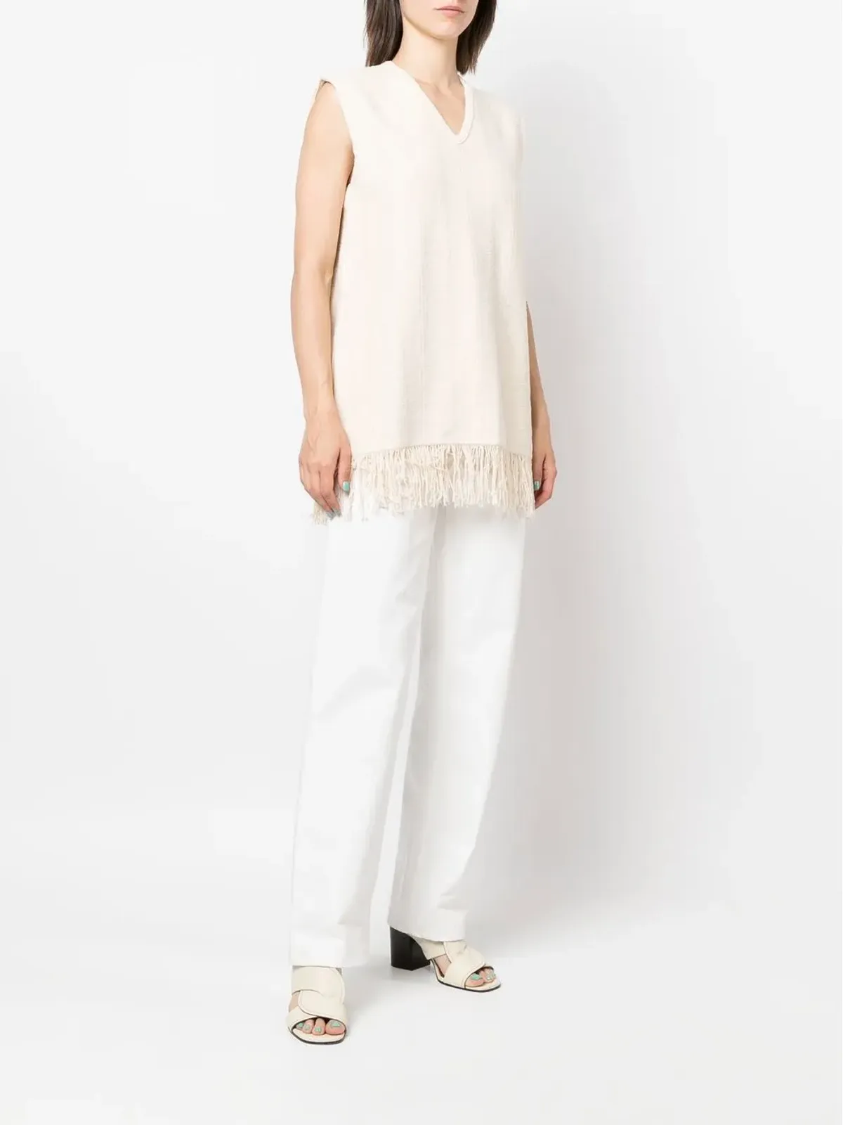 Jil Sander フリンジ付きVネックベストトップ - 画像3