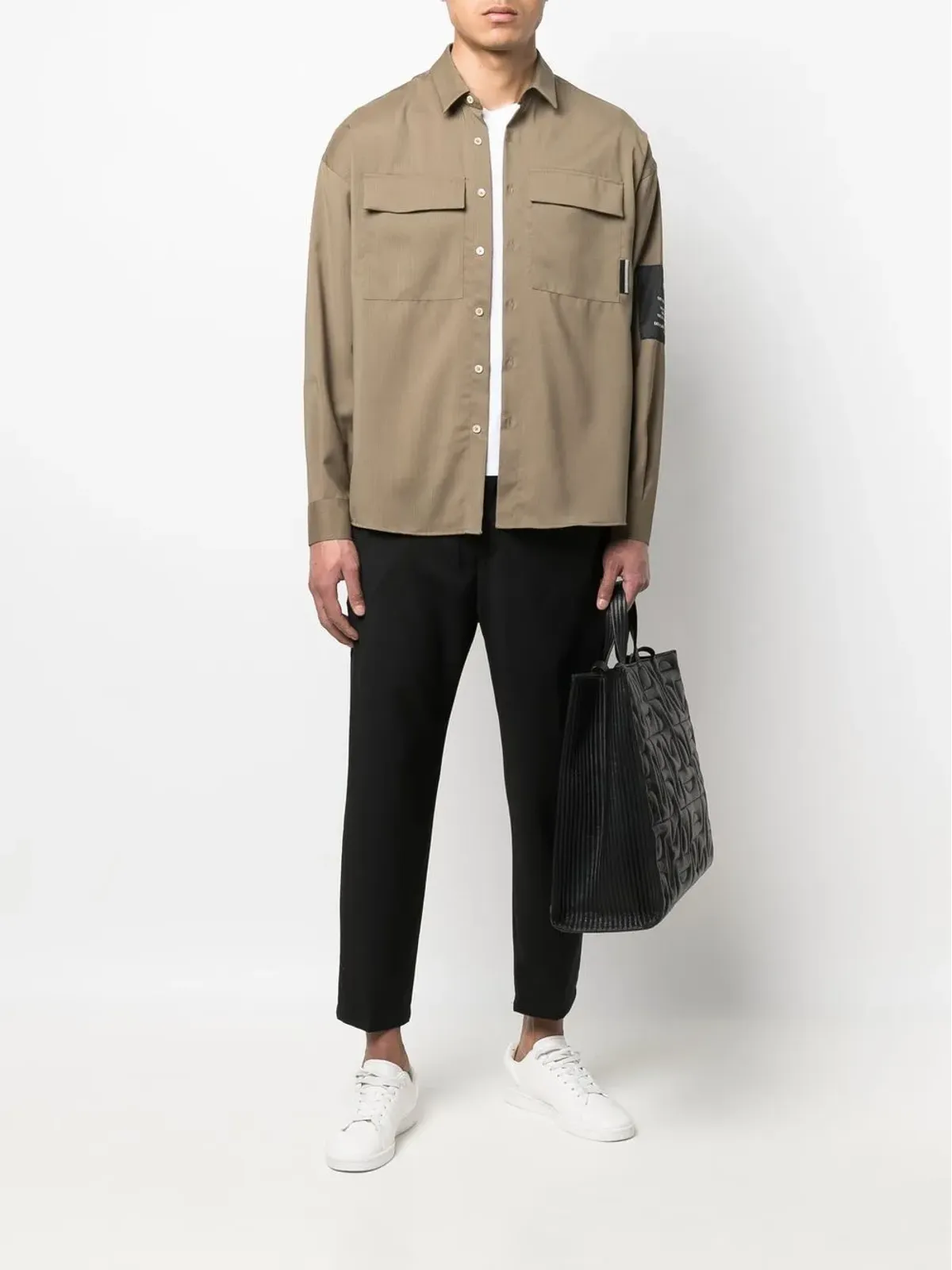 Low Brand ロゴパッチ袖ディテール シャツ - 画像2