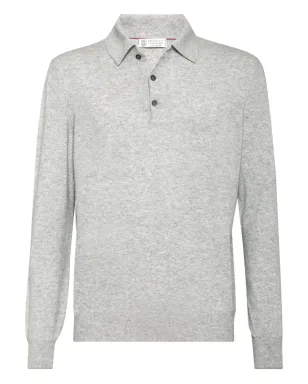 Brunello Cucinelli 長袖カシミアポロシャツ グレー - サムネイル1
