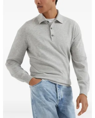 Brunello Cucinelli 長袖カシミアポロシャツ グレー - サムネイル3