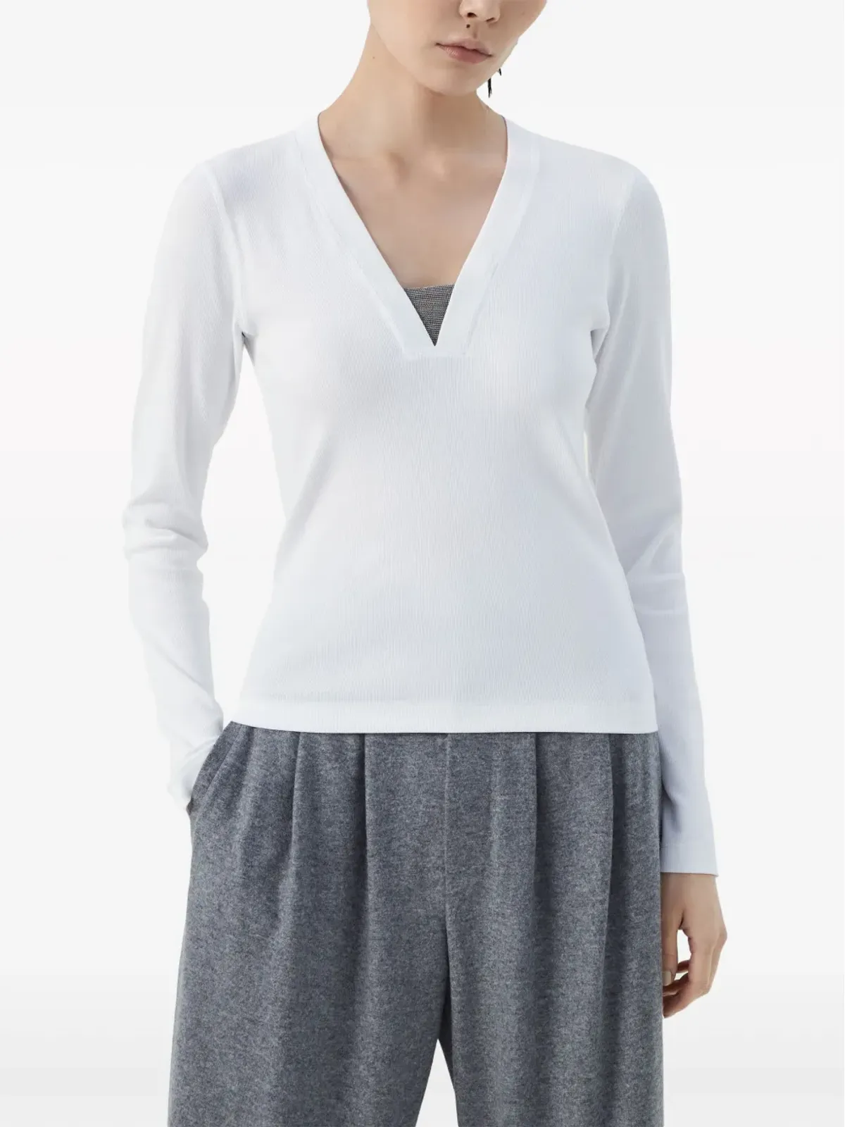 Brunello Cucinelli V-neck long-sleeve top - White - 画像3