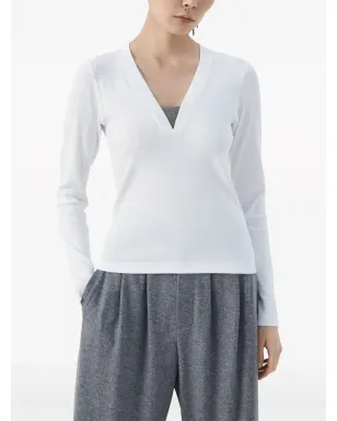 Brunello Cucinelli V-neck long-sleeve top - White - サムネイル3