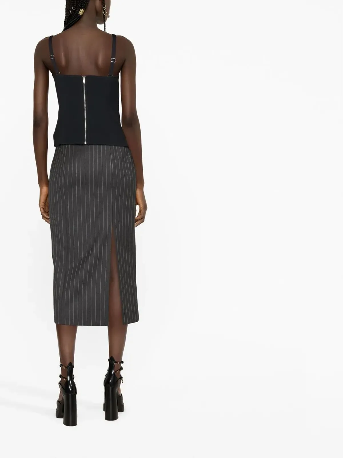 Versace ミディ丈 ピンストライプ スカート - グレー - 画像3