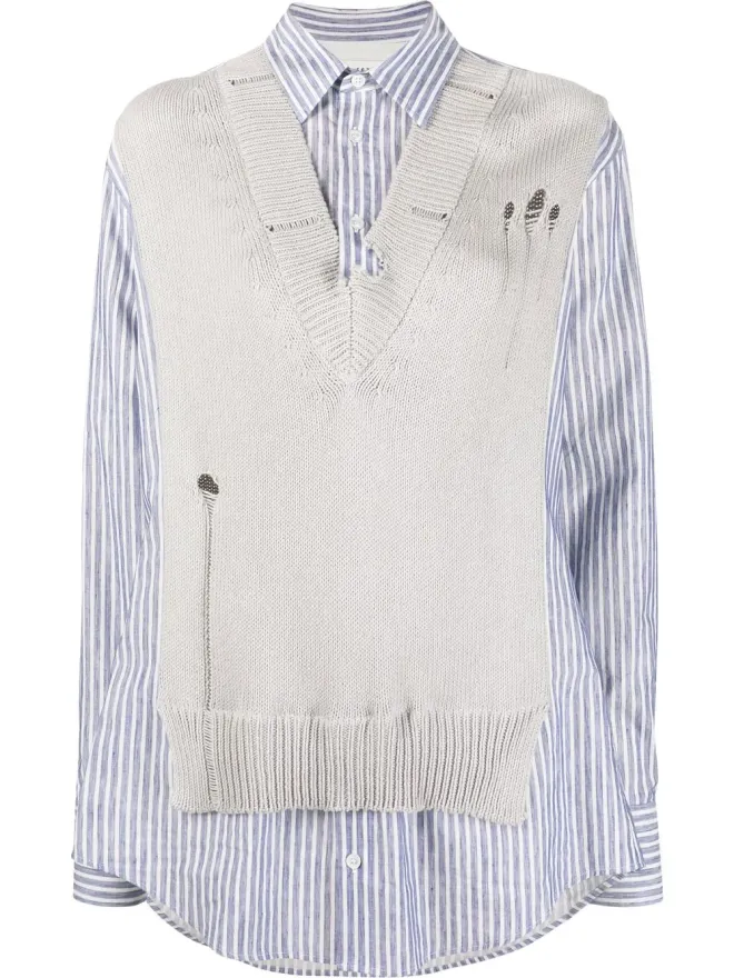 Maison Margiela Maison Margiela layered knit-detail shirt - Blueの商品画像