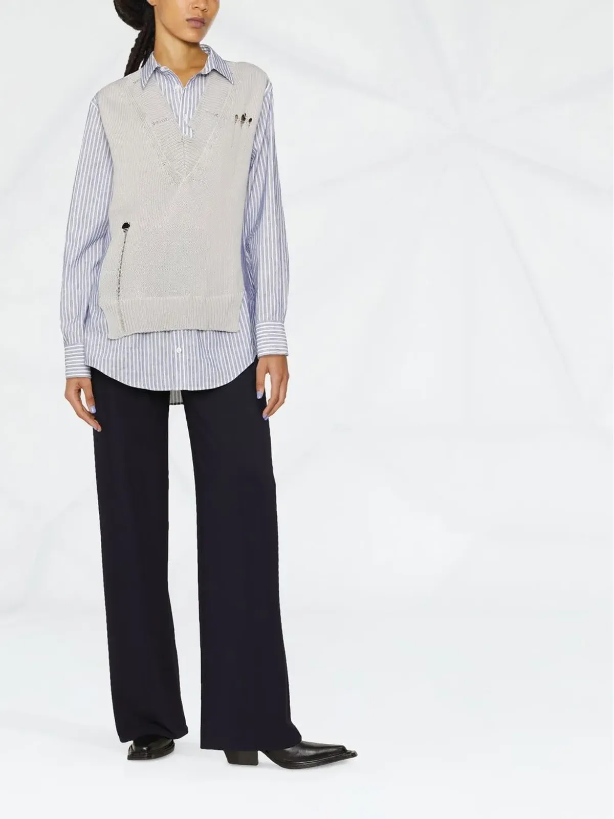 Maison Margiela layered knit-detail shirt - Blue - 画像2