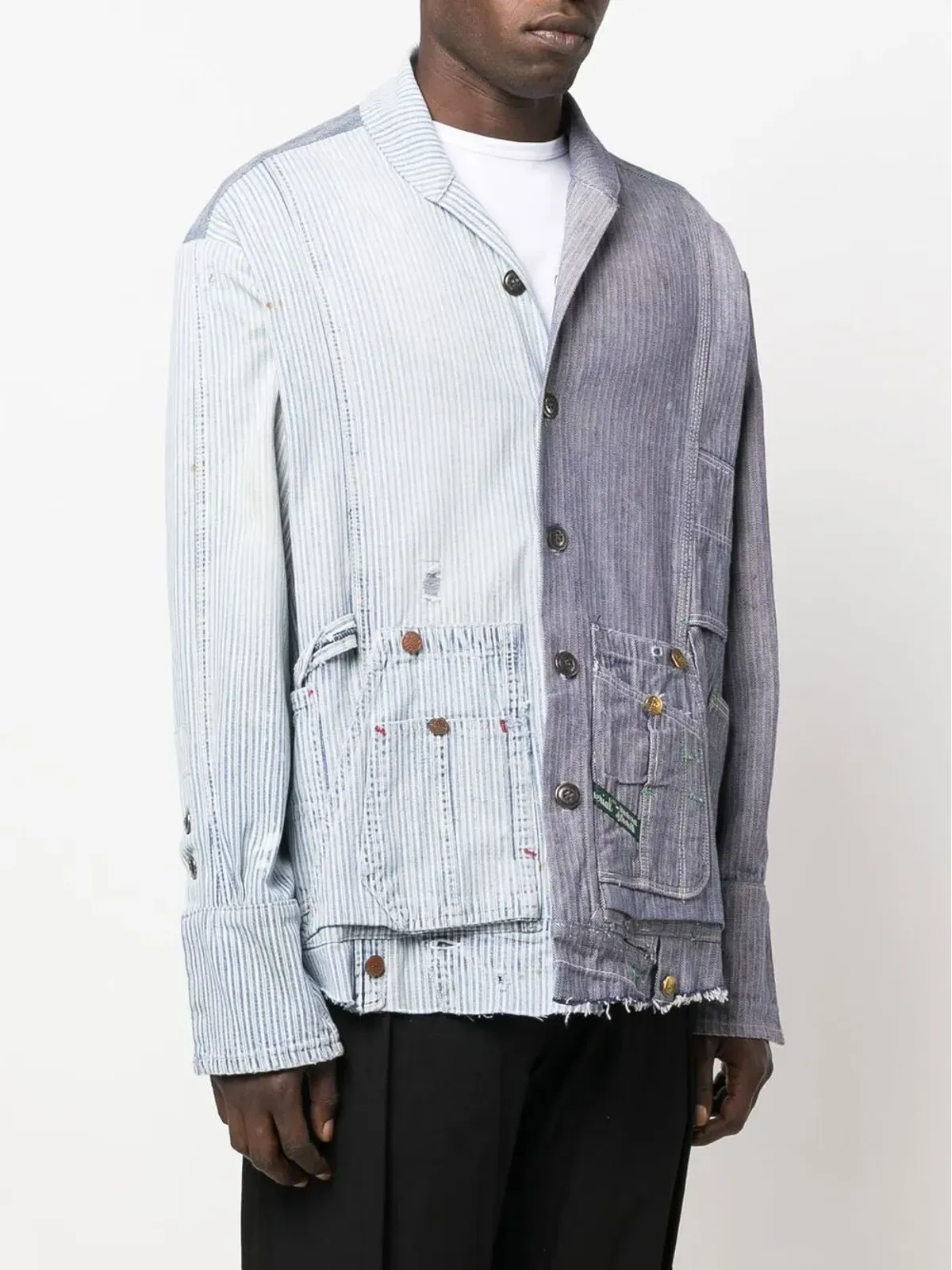 Greg Lauren ストライプパッチワークコットンシャツ - 画像4