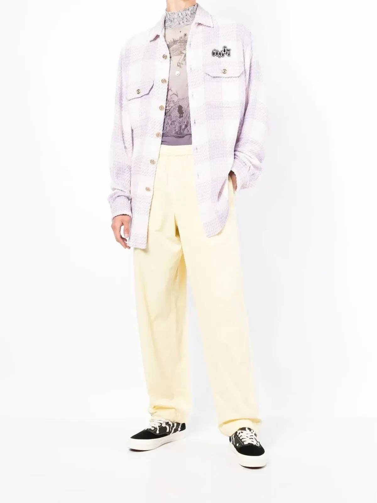 COOL T.M オーバーサイズ ツイード チェック シャツ - パープル - 画像2
