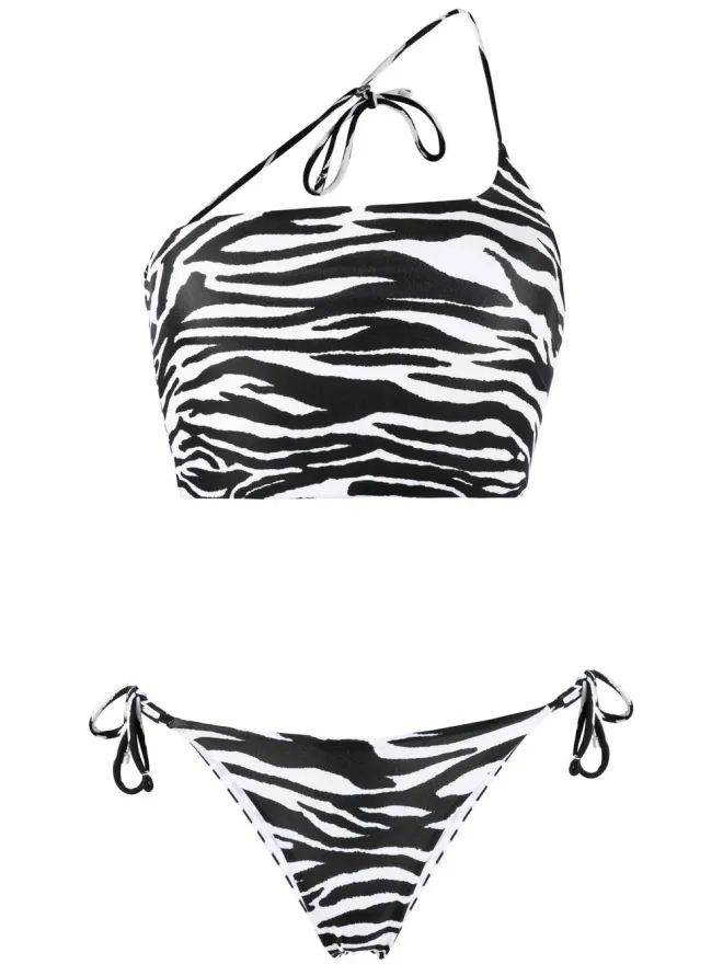 THE ATTICO The Attico zebra-print asymmetric bikini - Blackの商品画像
