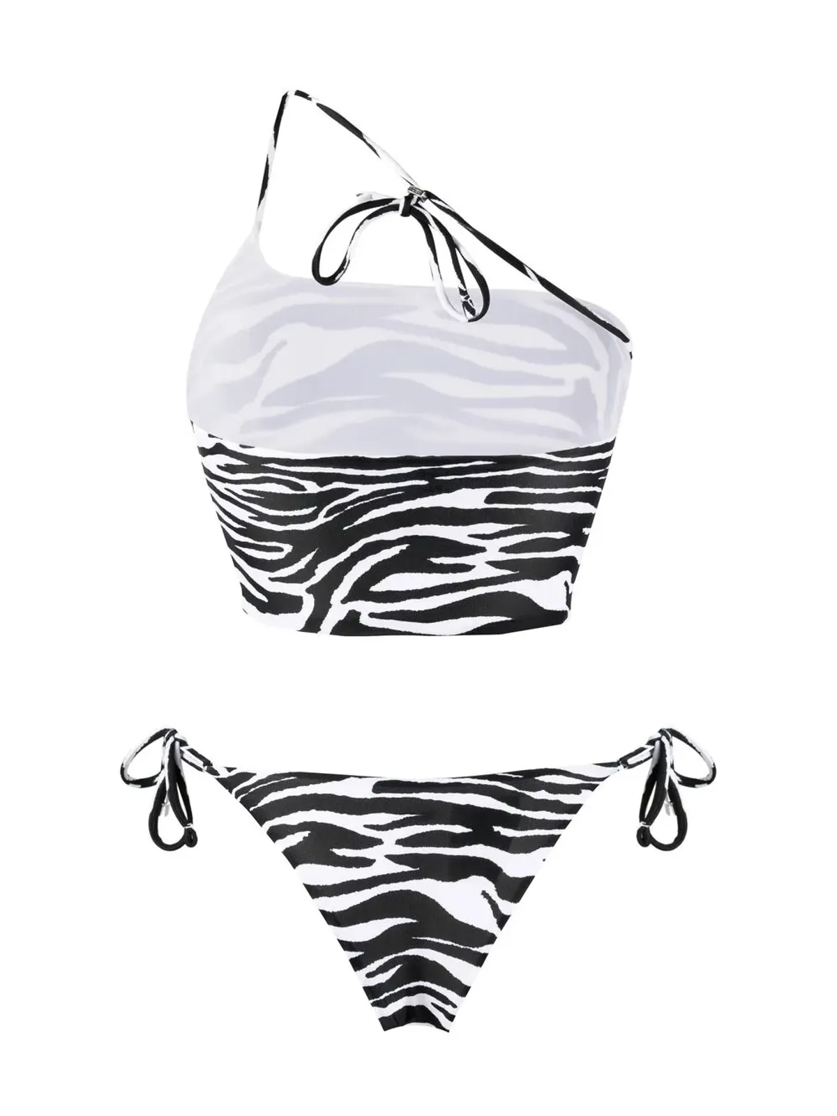The Attico zebra-print asymmetric bikini - Black - 画像2